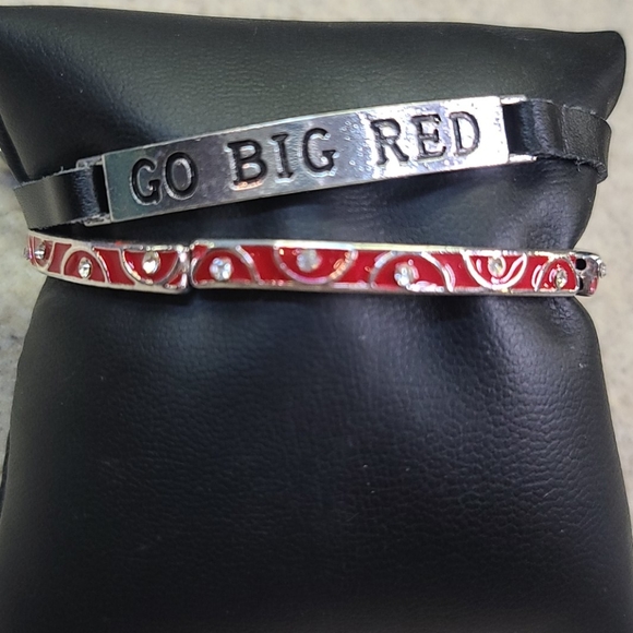 Go BIG RED 2 Bracelets.  1 Red/ 1 Leather - Picture 1 of 8